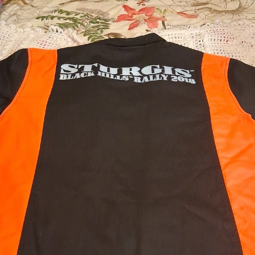 💯💥🏍️ Sturgis Black Hills Rally 2018 Mechanic Motorcycle Shop Shirt 🖤🧡 - Picture 11 of 14